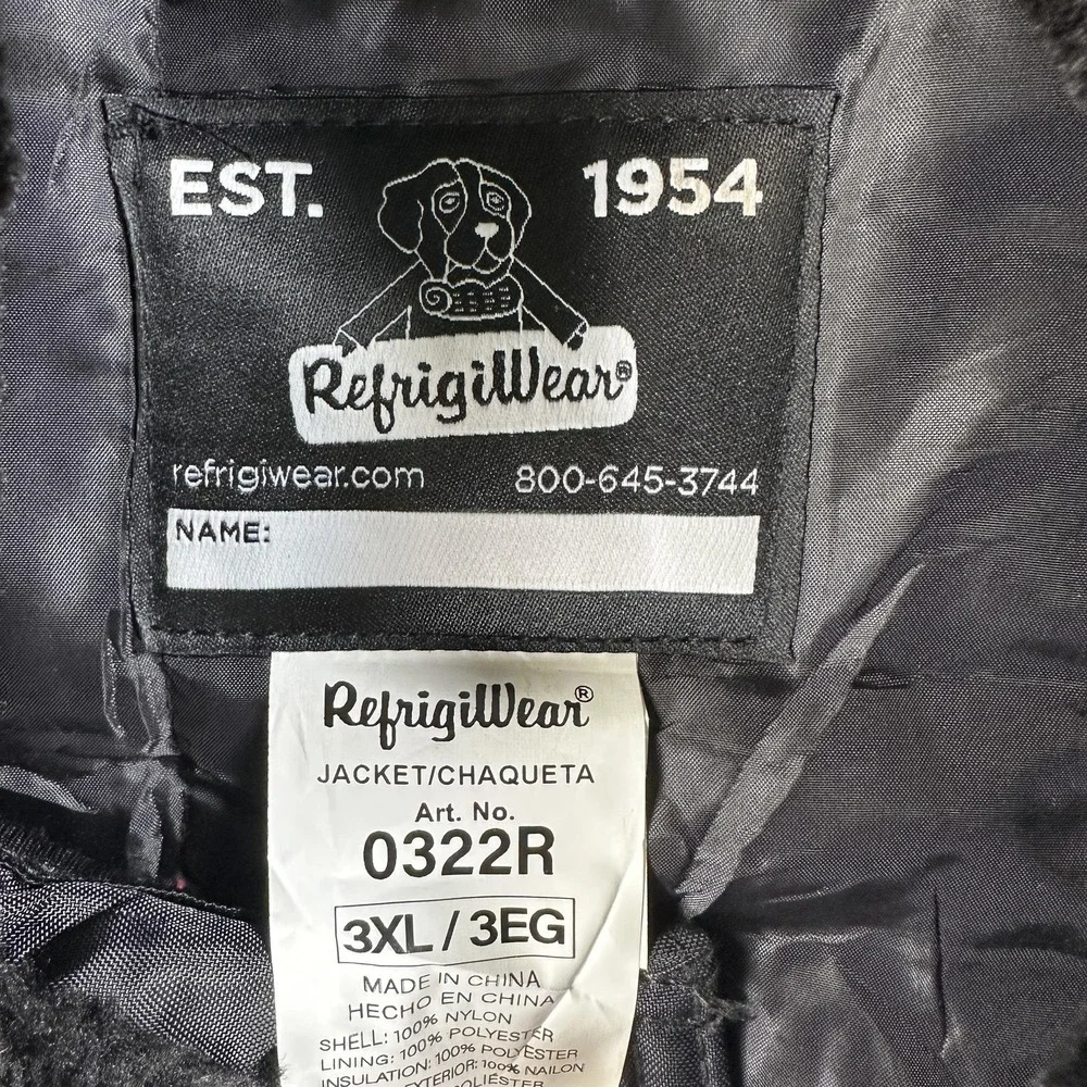 RefrigiWear Jacket Mens 3XL Black Quilted Insulated Faux Fur Workwear 0322R